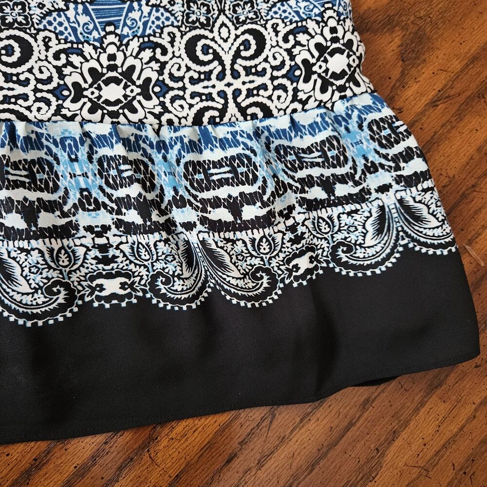 White House Black Market WHBM Beaded Neck Swingy Dress Sz S Blue Black Cream - Picture 7 of 11